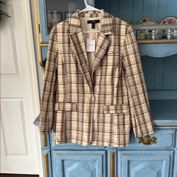Forever 21 Cream and Brown Plaid Blazer - Picture 2 of 3